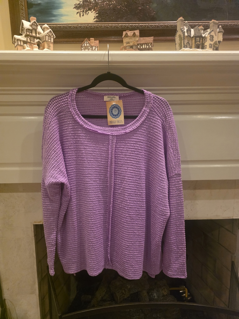 Zenana Outfitters Lavender Waffle-Knit Long Sleeve Top